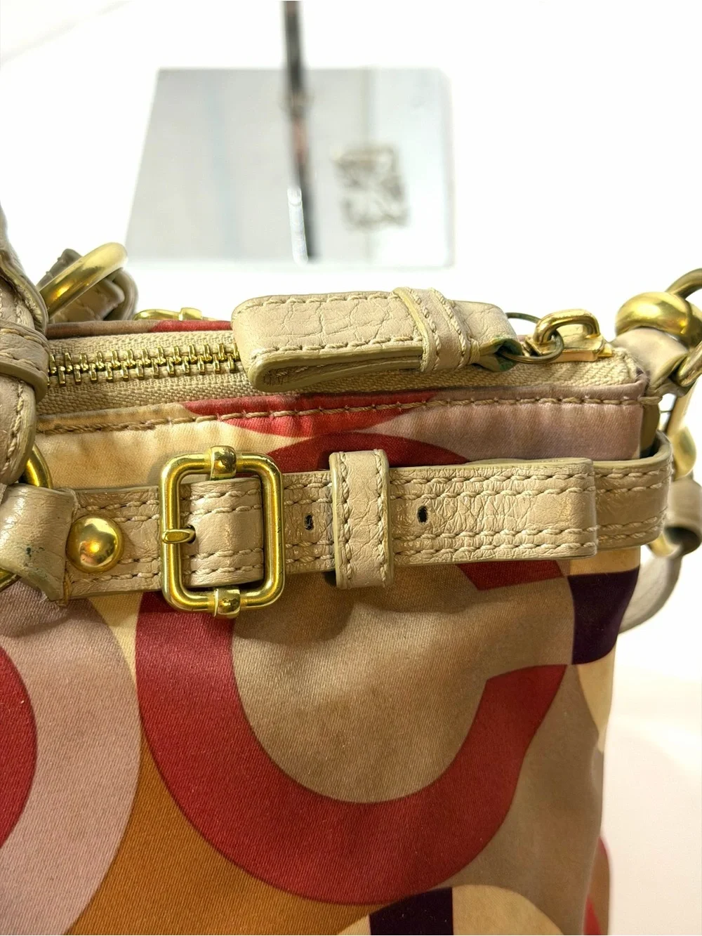 Coach Op Art Sophia Signature Bag.  with Beige Leather Trim  K1120-18636